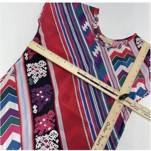 Carolina K Dress Womens XS Red Multicolor Geometric Bohemian A-Line Cap Sleeve - Picture 7 of 9